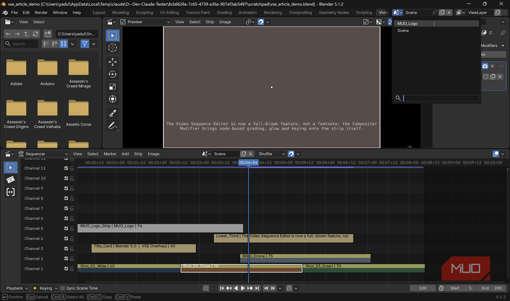 Blender editor with scene menu.