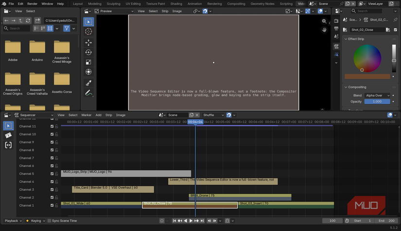 Blender effects menu in video editor.