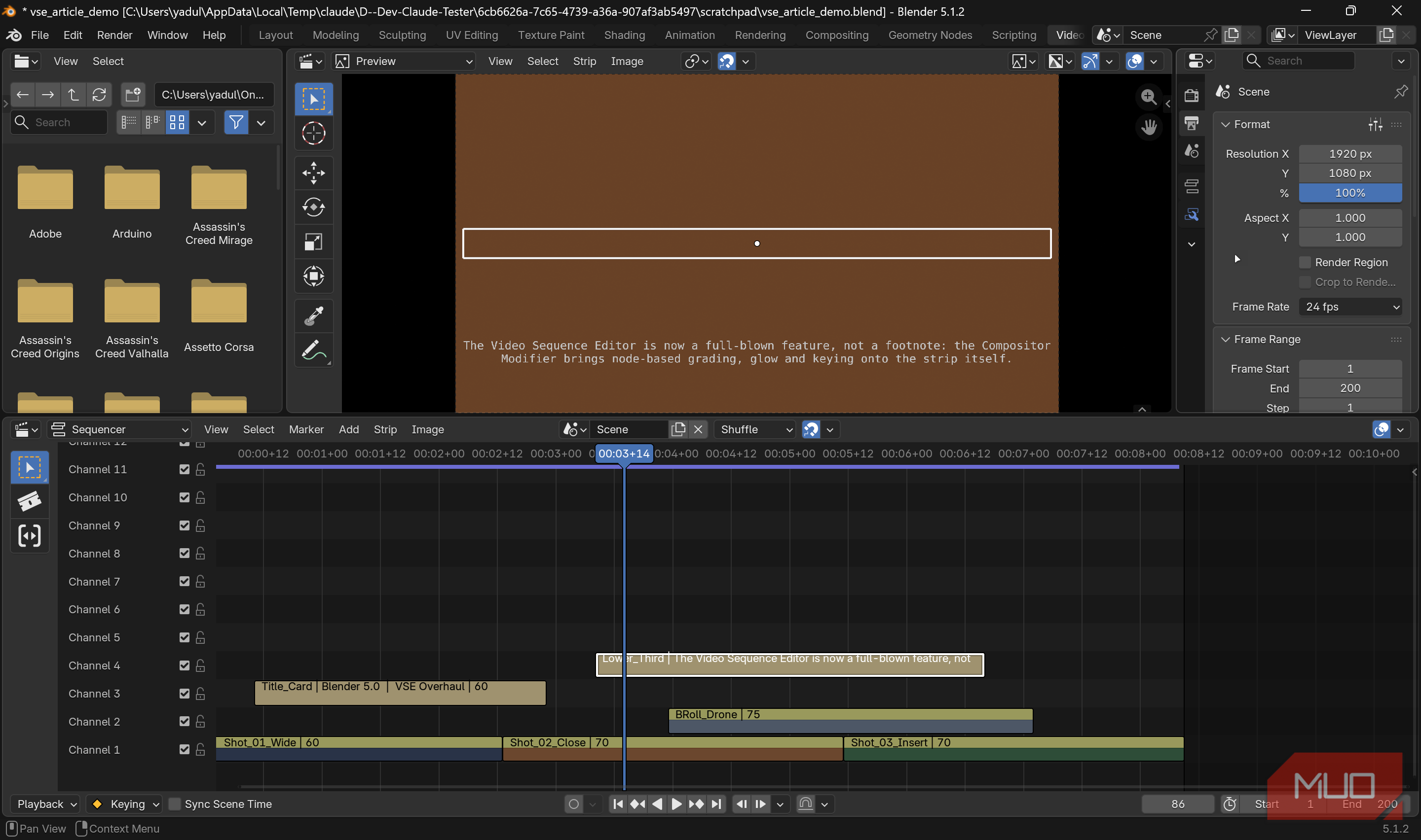 Blender video editor with format options.