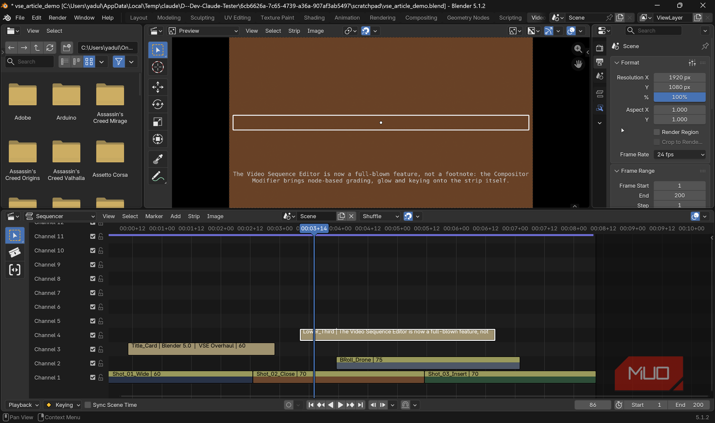 Blender video editor with format options.