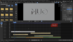 Blender video editor with MUO logo.