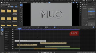 Blender video editor with MUO logo.