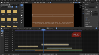 Blender video editor with timeline activity.