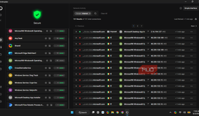 Portmaster showing a list of connections with red dot label on WIndows 11.