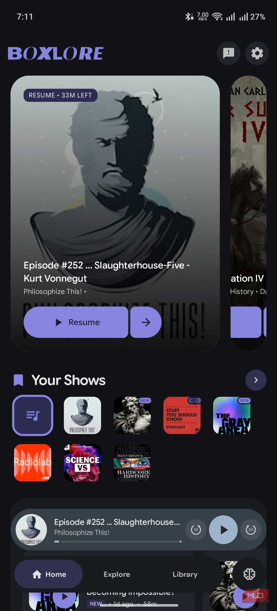 boxlore app showing the home page