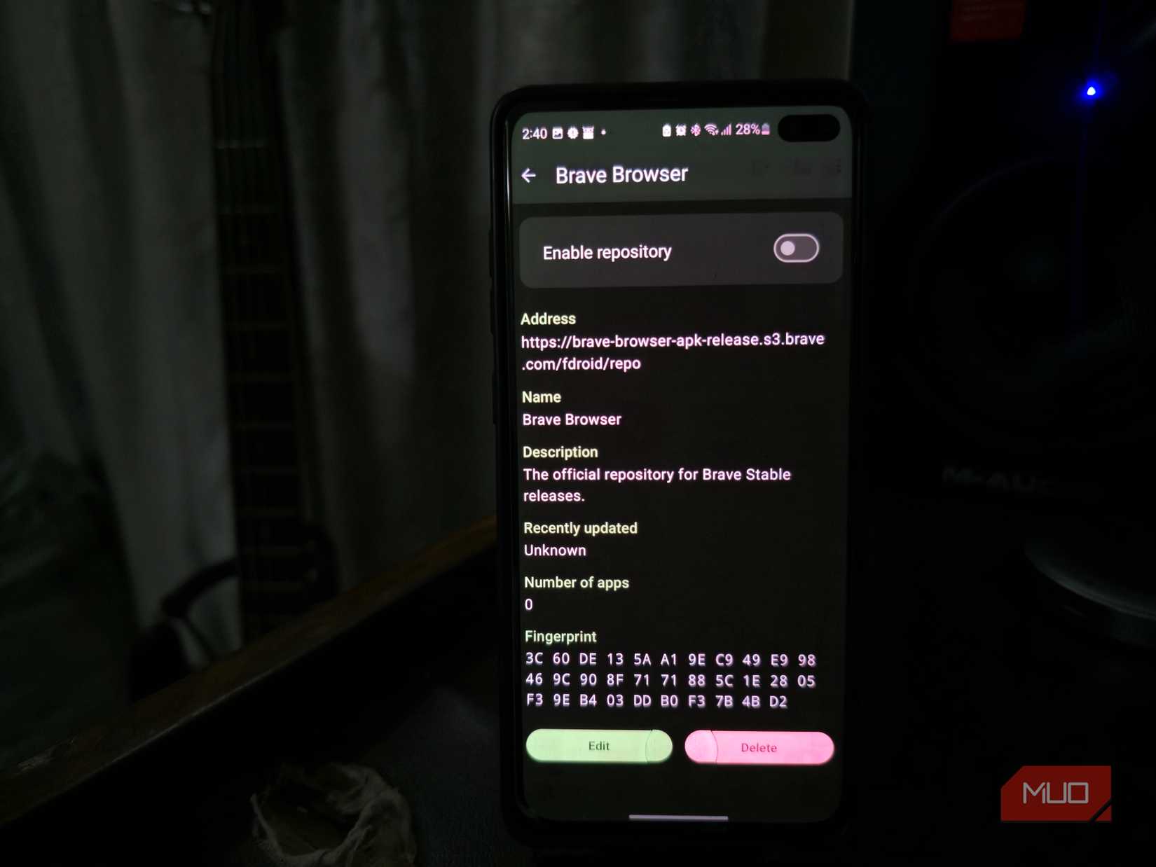 Brave Browser repository details screen.