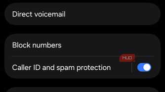 Caller ID and spam toggle on Samsung