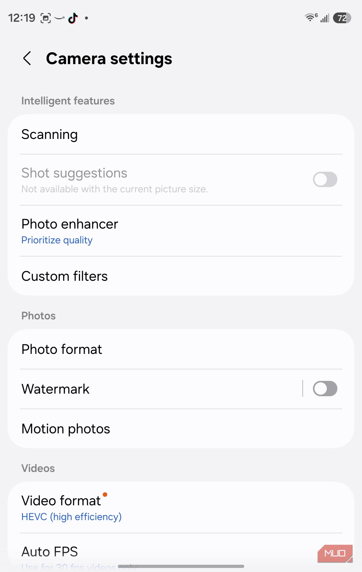 camera settings