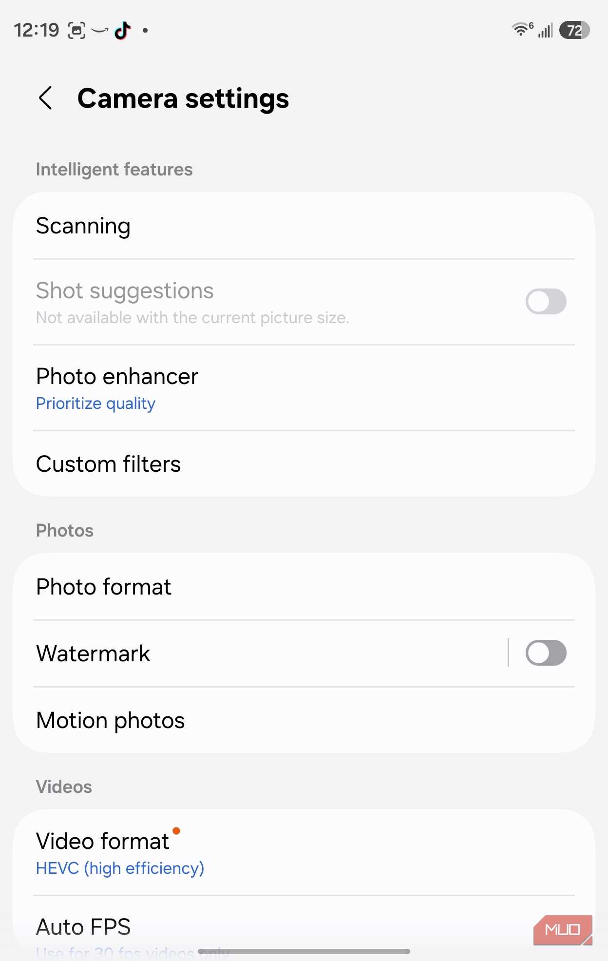 camera settings