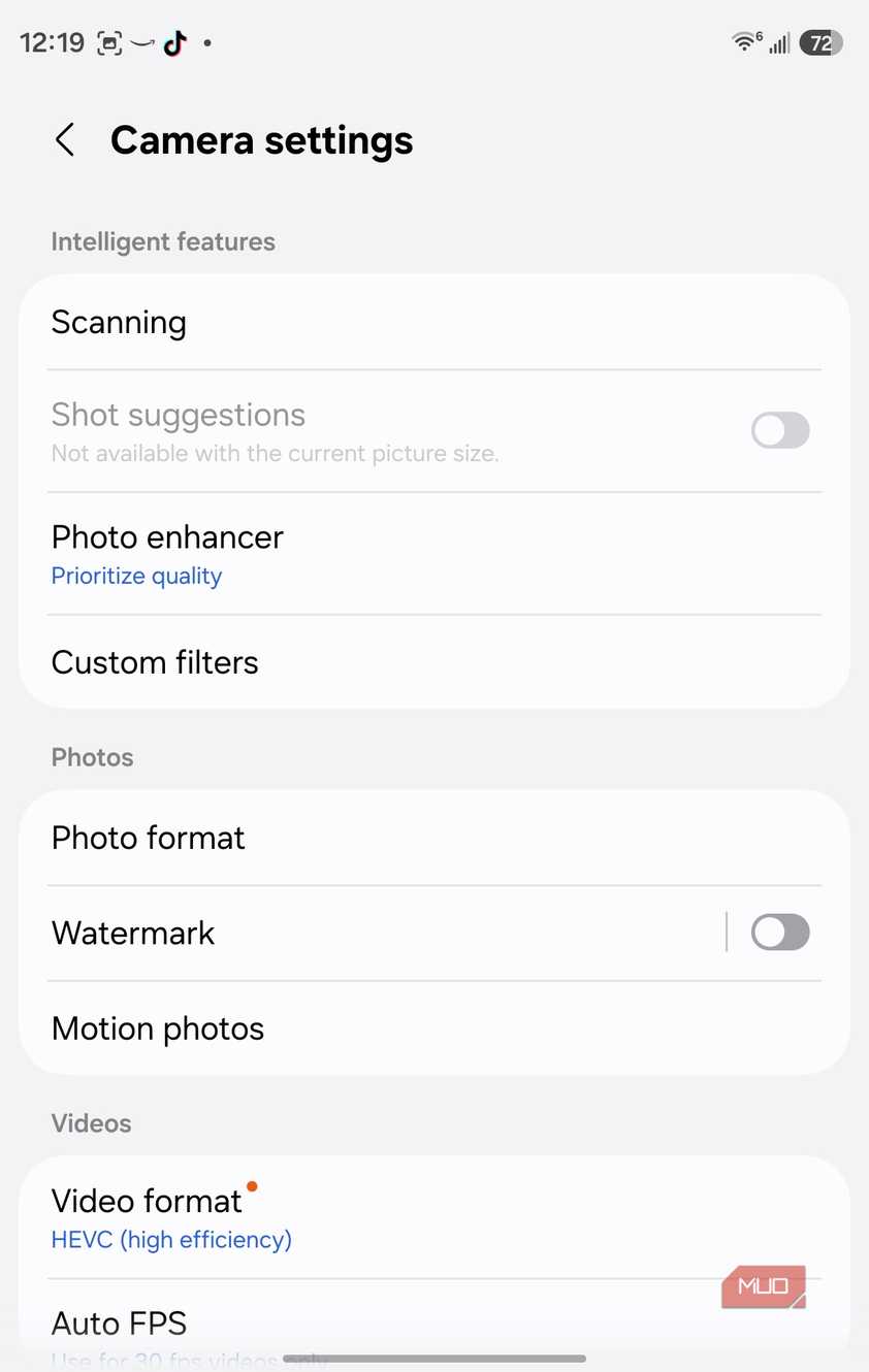 camera settings