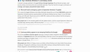 ChatGPT daily tech news report showing top Android, Windows 11, and Galaxy storied from the past 24 hours