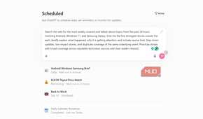 ChatGPT scheduled tasks screen showing a prompt for a daily 7:30 tech news report