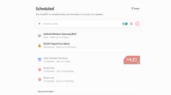 ChatGPT scheduled tasks screen showing multiple tasks with different statuses