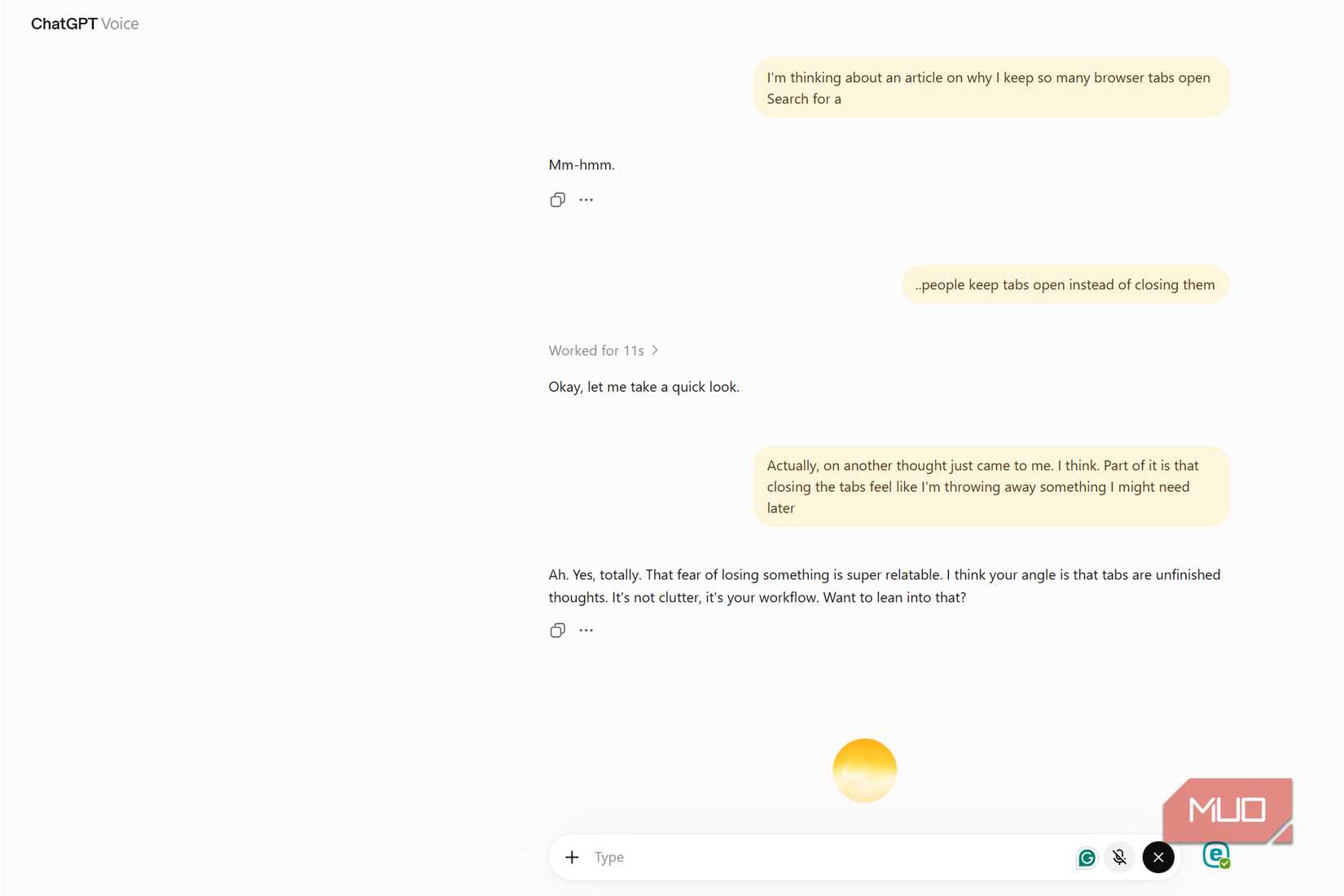 Как голосовой режим ChatGPT помогает дорабатывать сырые идеи Интерфейс голосового режима ChatGPT на экране устройства