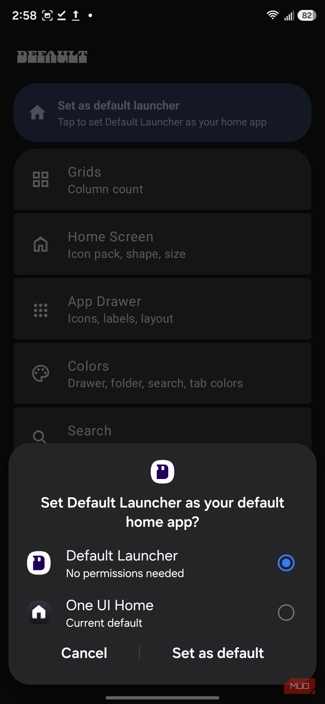Choosing Default Launcher as the Home app