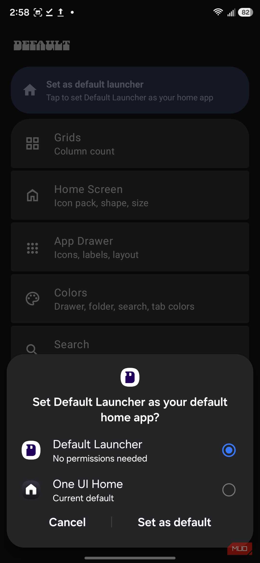 Choosing Default Launcher as the Home app