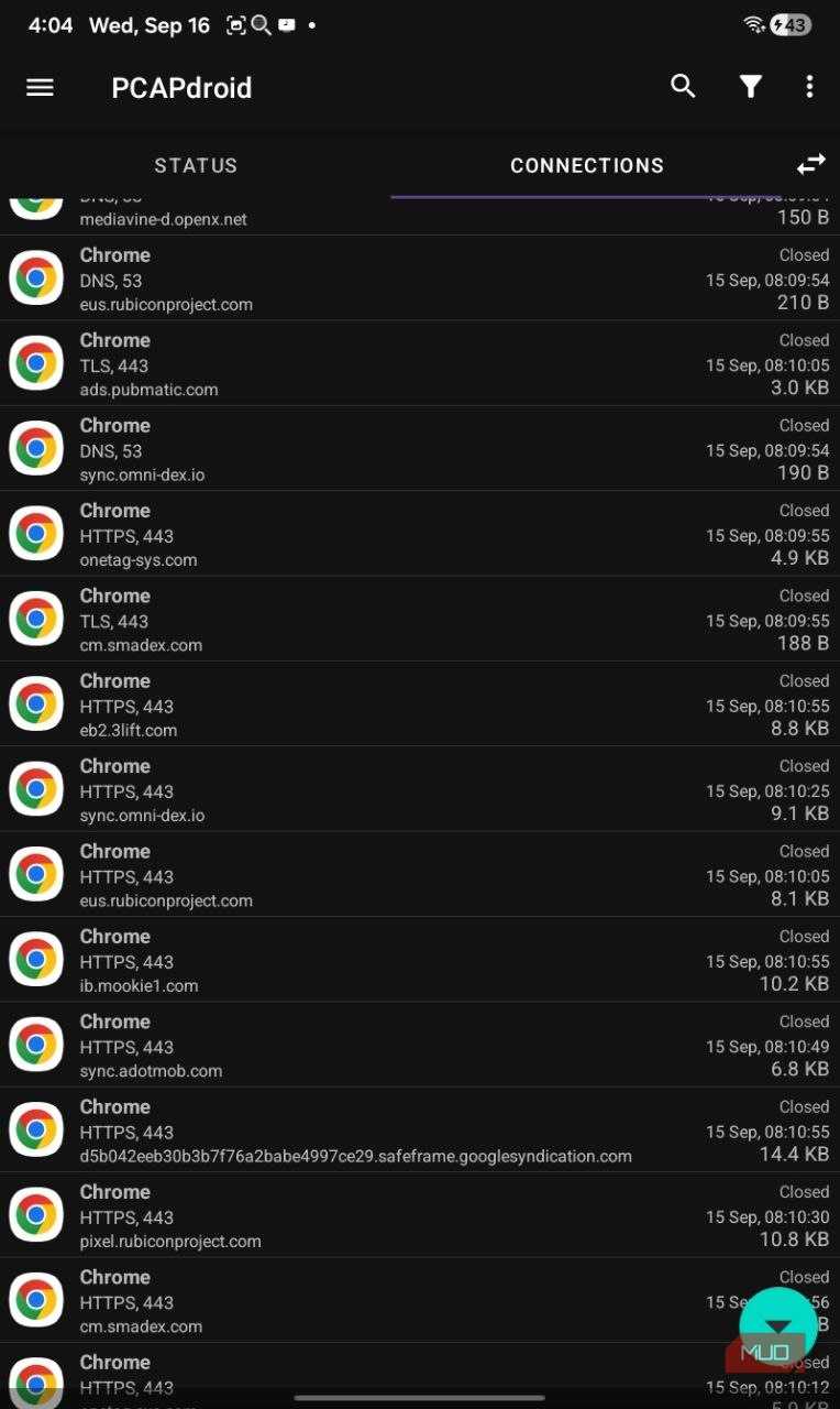 chrome connection list PCAPdroid
