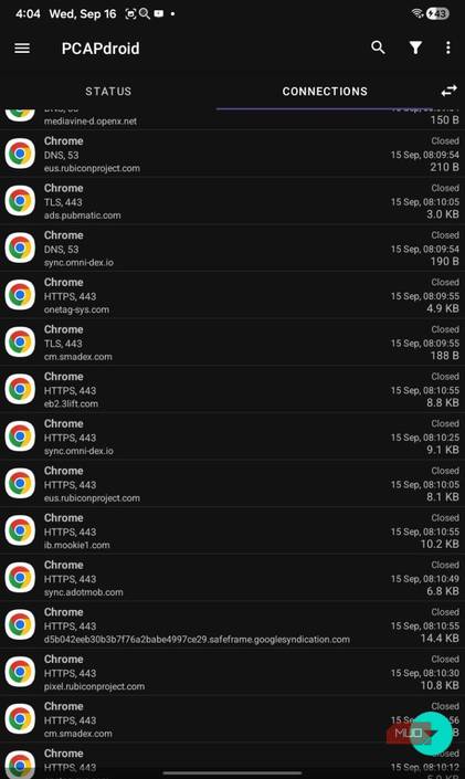 chrome connection list PCAPdroid