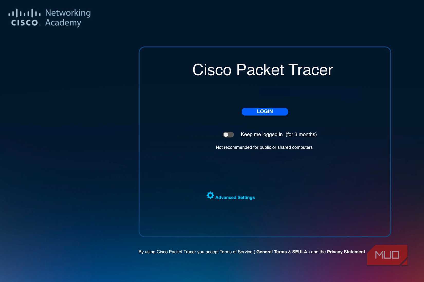 Cisco Packet Tracer home page.