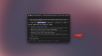 Claude Code form asking how summarization should be triggered for an article summarizer extension