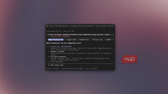 Claude Code form asking which browser to target first for an article summarizer extension