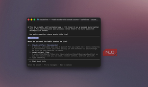 Claude Code terminal showing a prompt asking where to host the habit tracker, Artifact selected-1