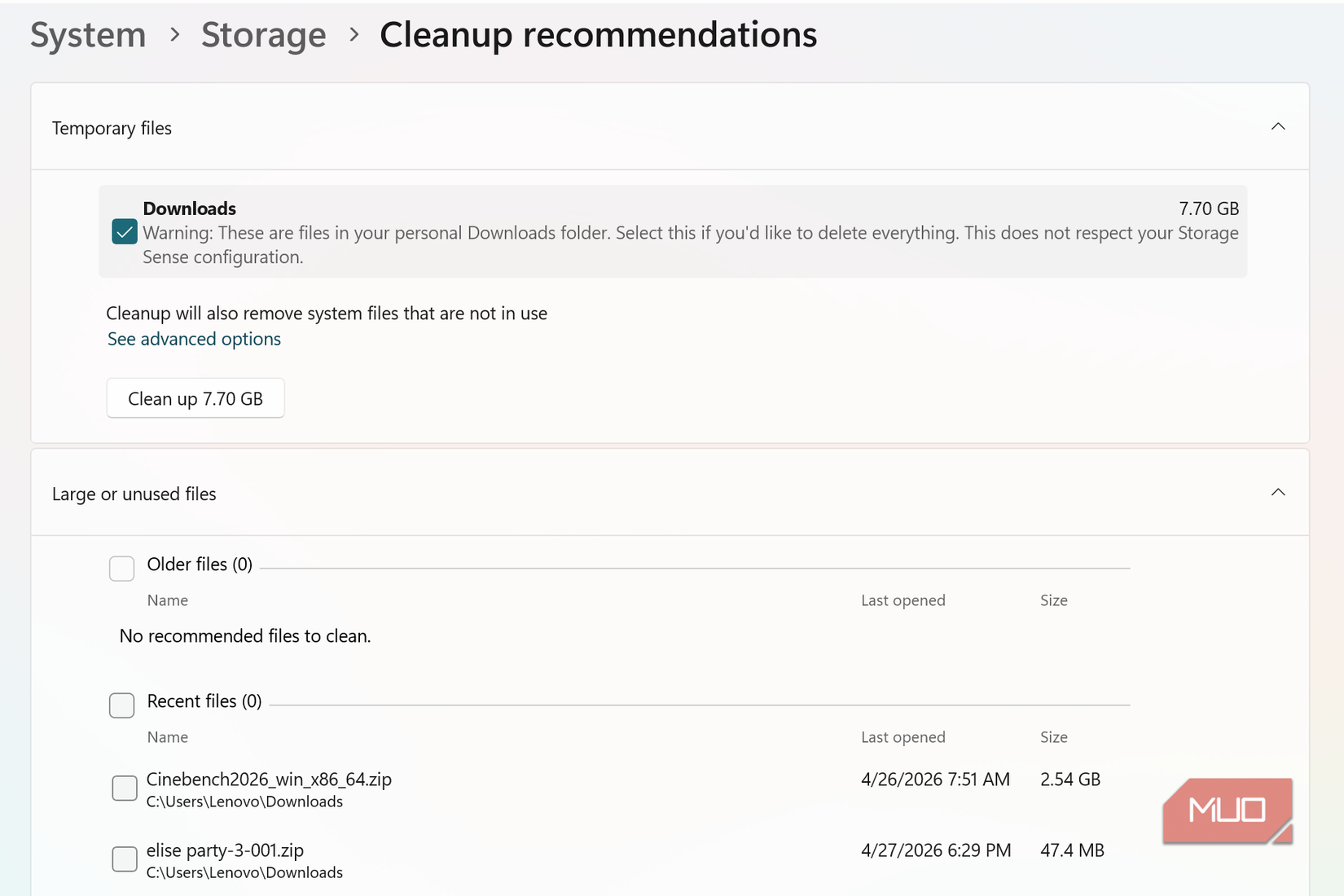 cleanup recommendations 