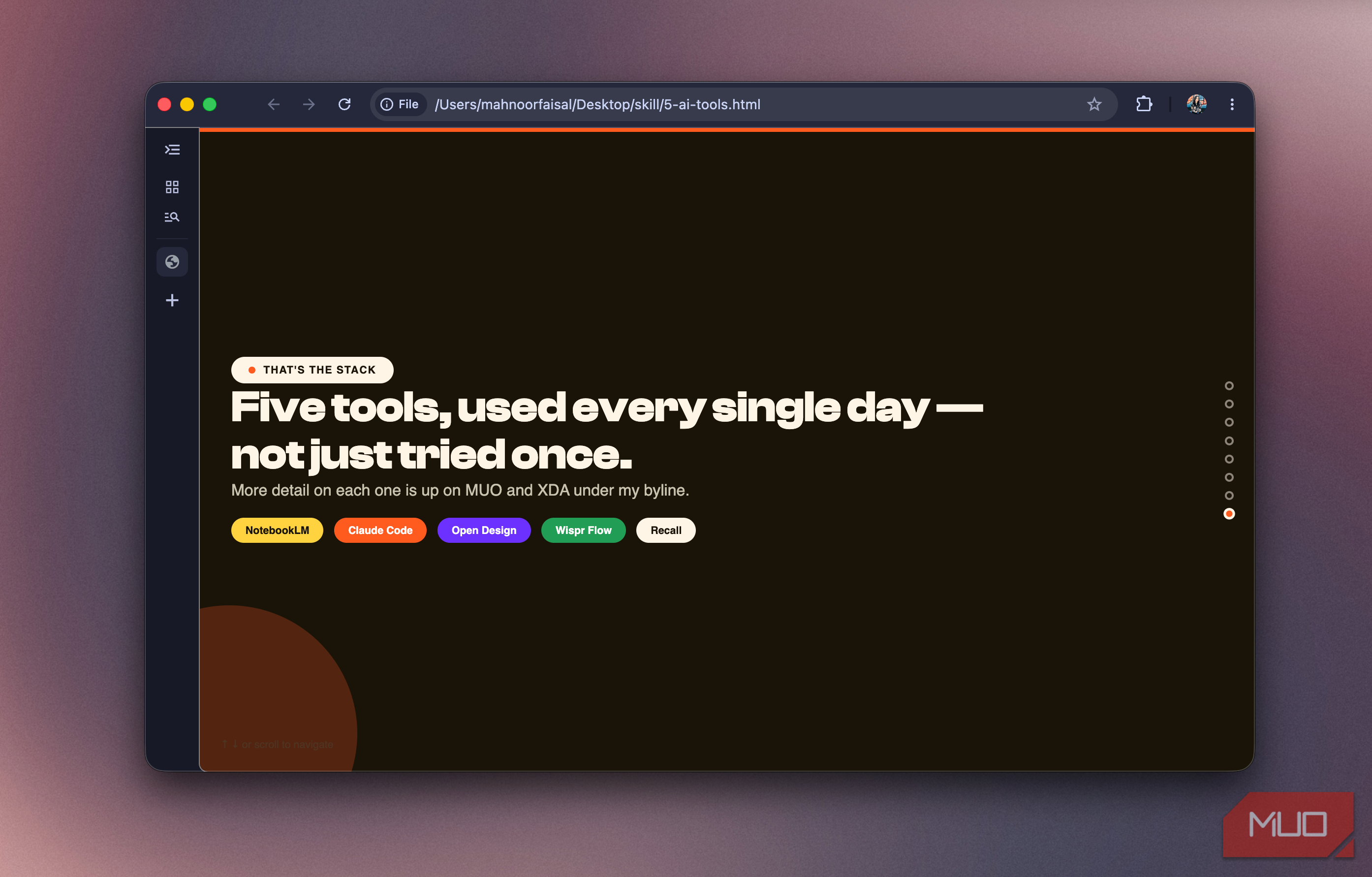 Closing slide listing all five tools NotebookLM, Claude Code, Open Design, Wispr Flow, Recall