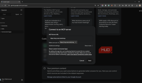 Connect to an MCP server dialog in Gemini Spark with the Neon endpoint.