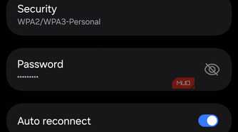 Connected wifi network settings screen on phone