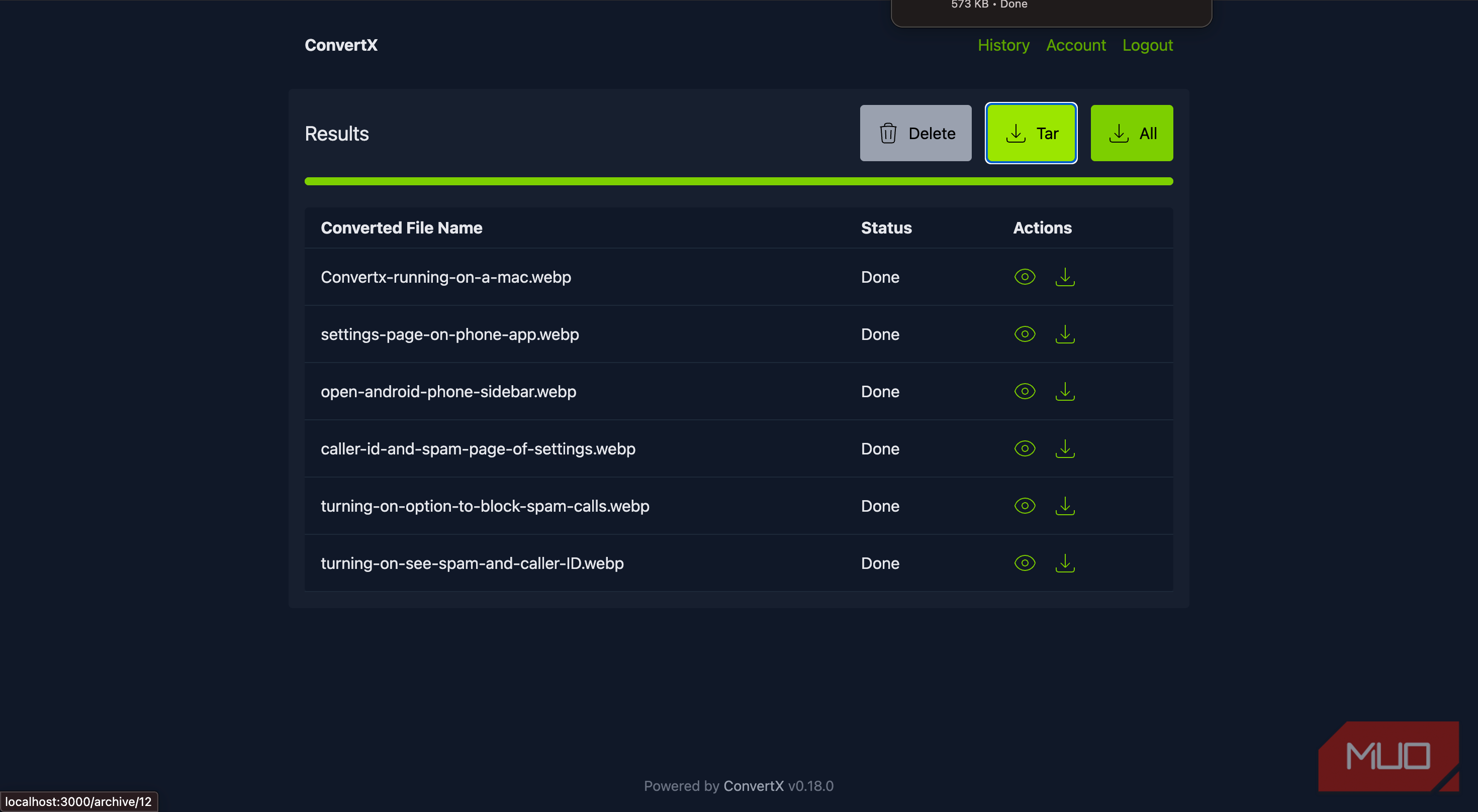 convertX showing the multi-download option