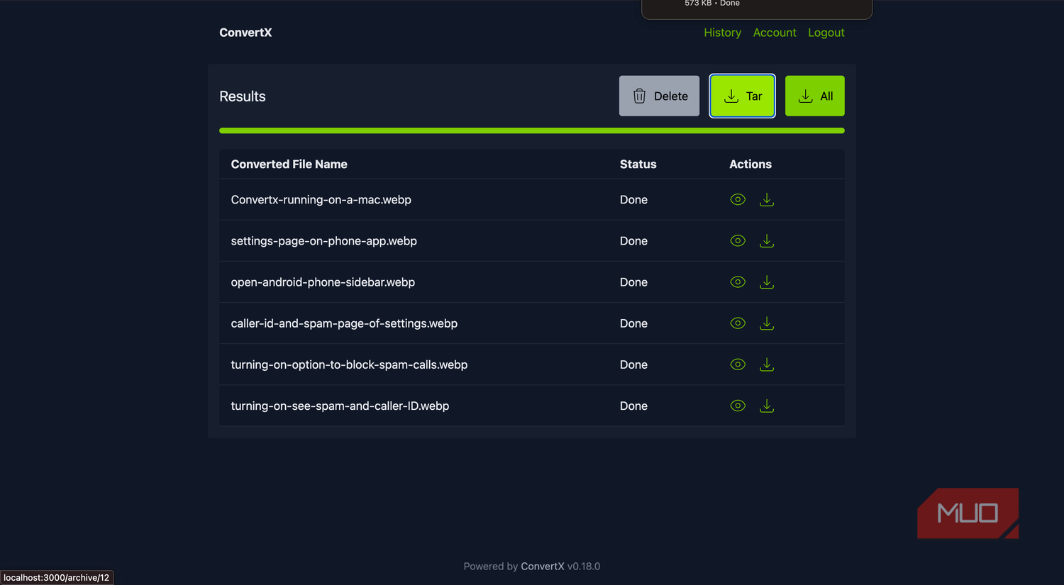 convertX showing the multi-download option