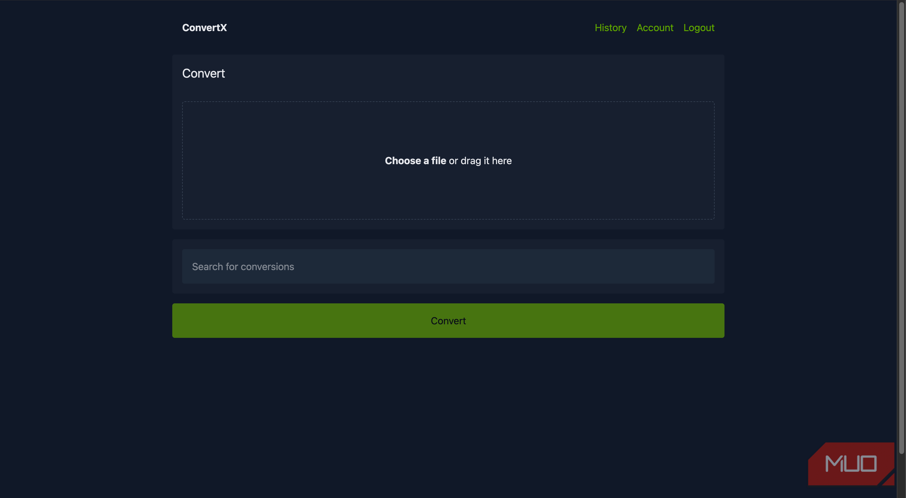 ConvertX showing the main user interface