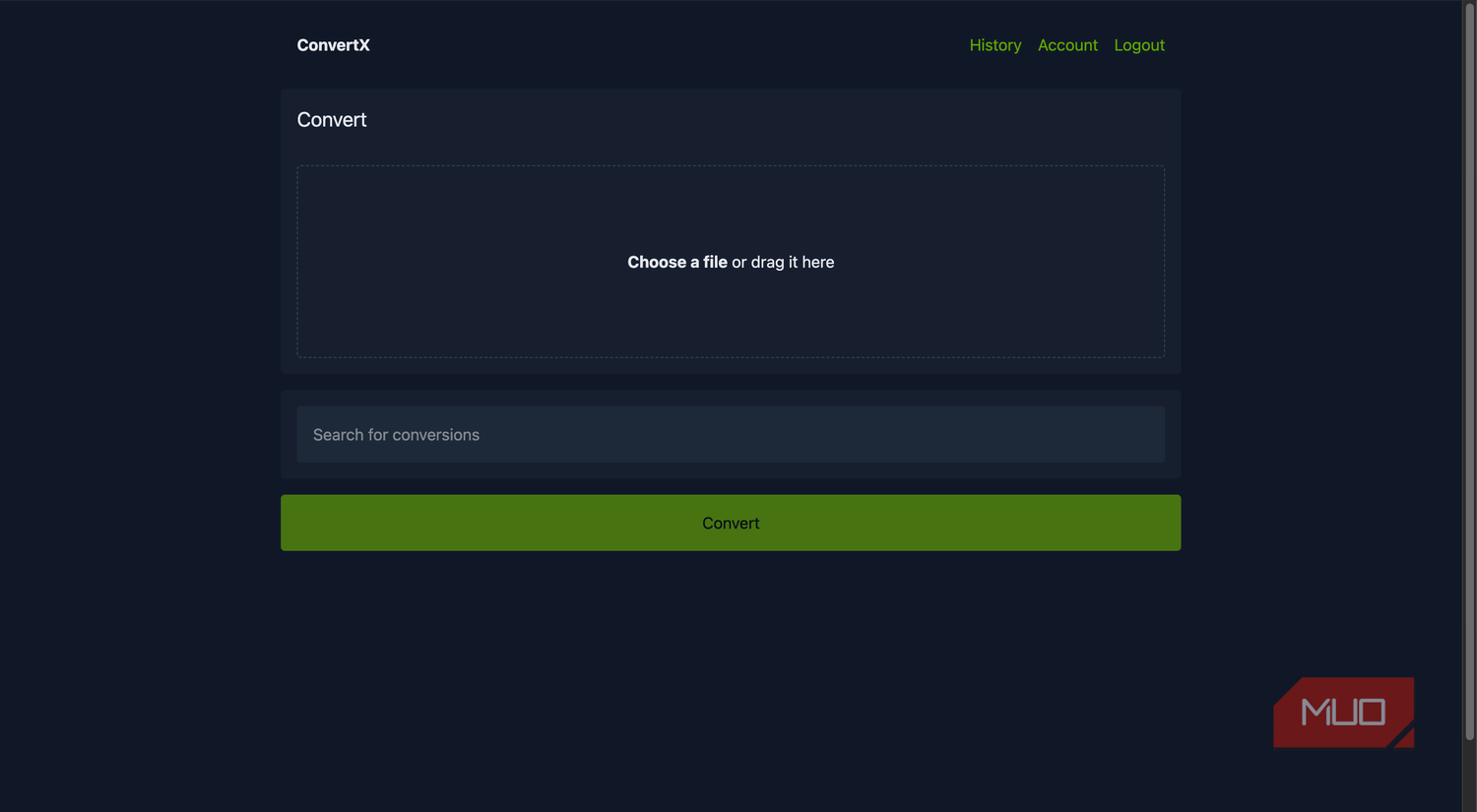 ConvertX showing the main user interface