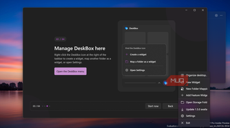 DeskBox app onboarding and menu screen