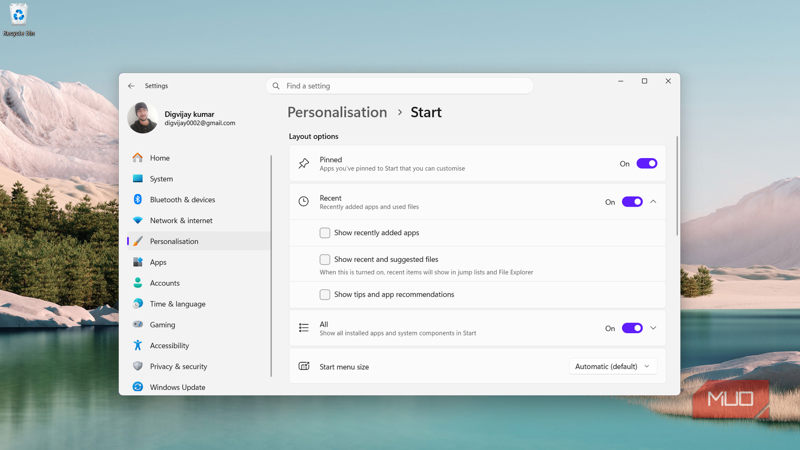 Disabling app recommendations in Windows 11 Start