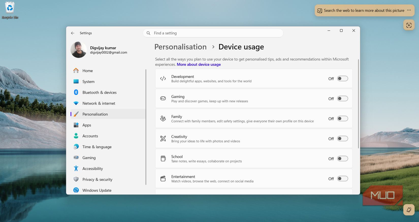 Disabling Device usage categories in Windows 11
