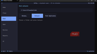 Disk analysis tool running in Windows PowerShell
