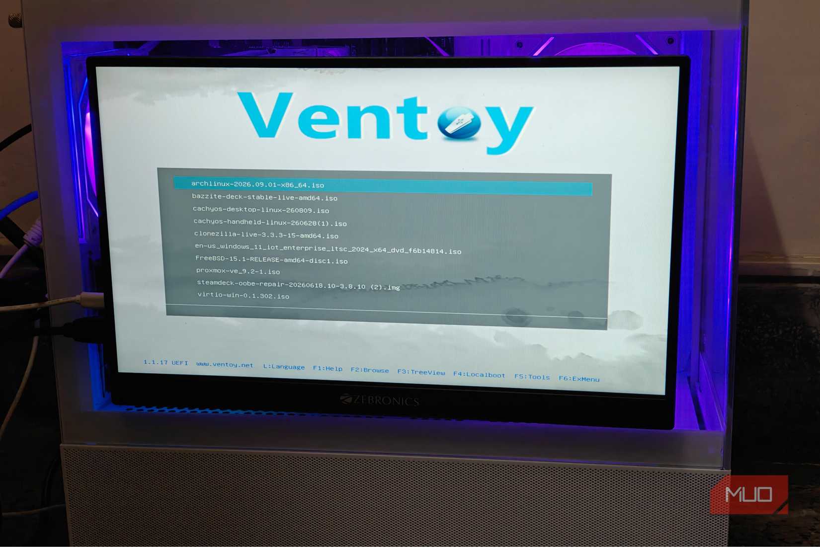 Ventoy booting on the portable monitor