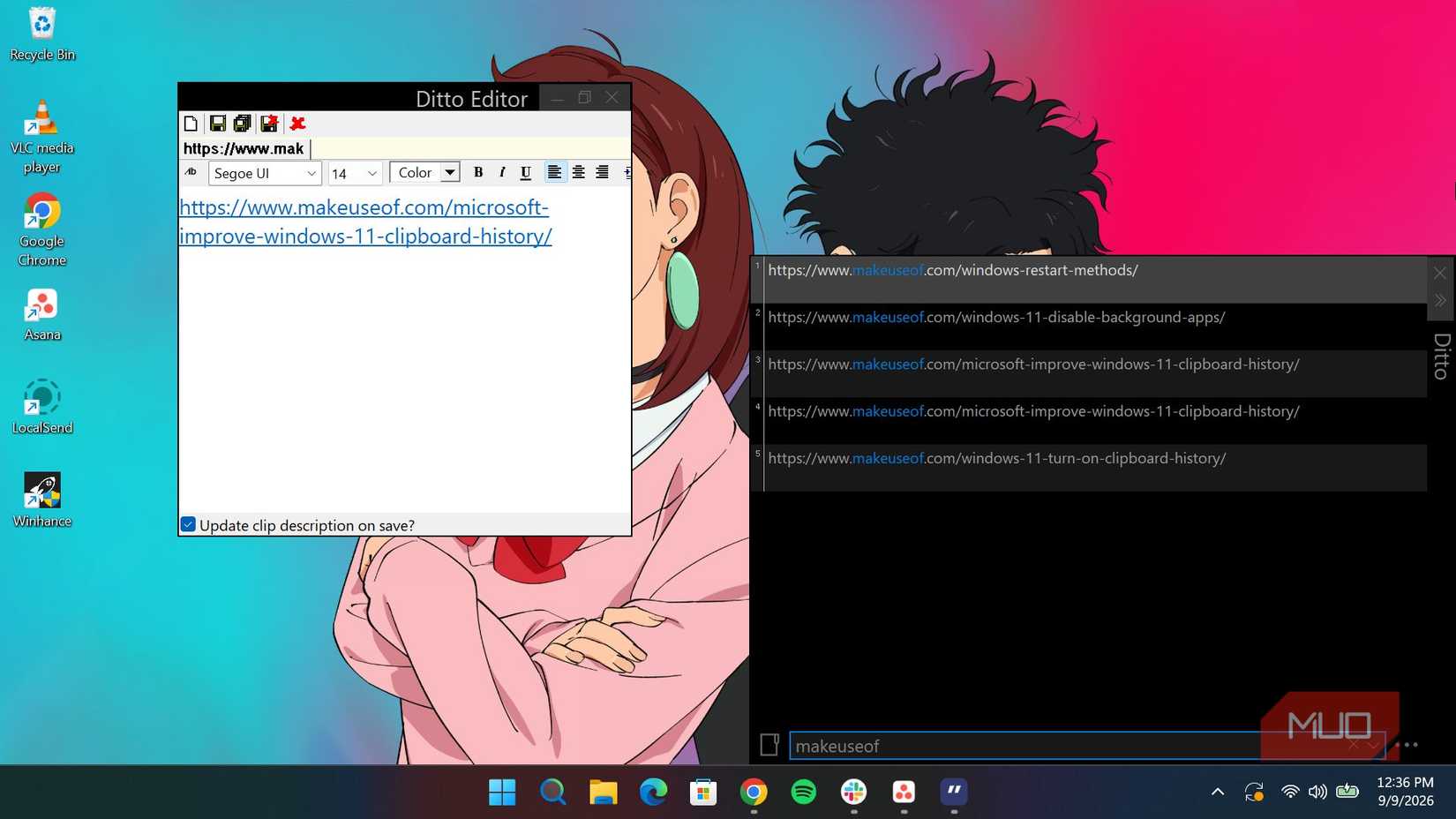 Ditto editor and search feature