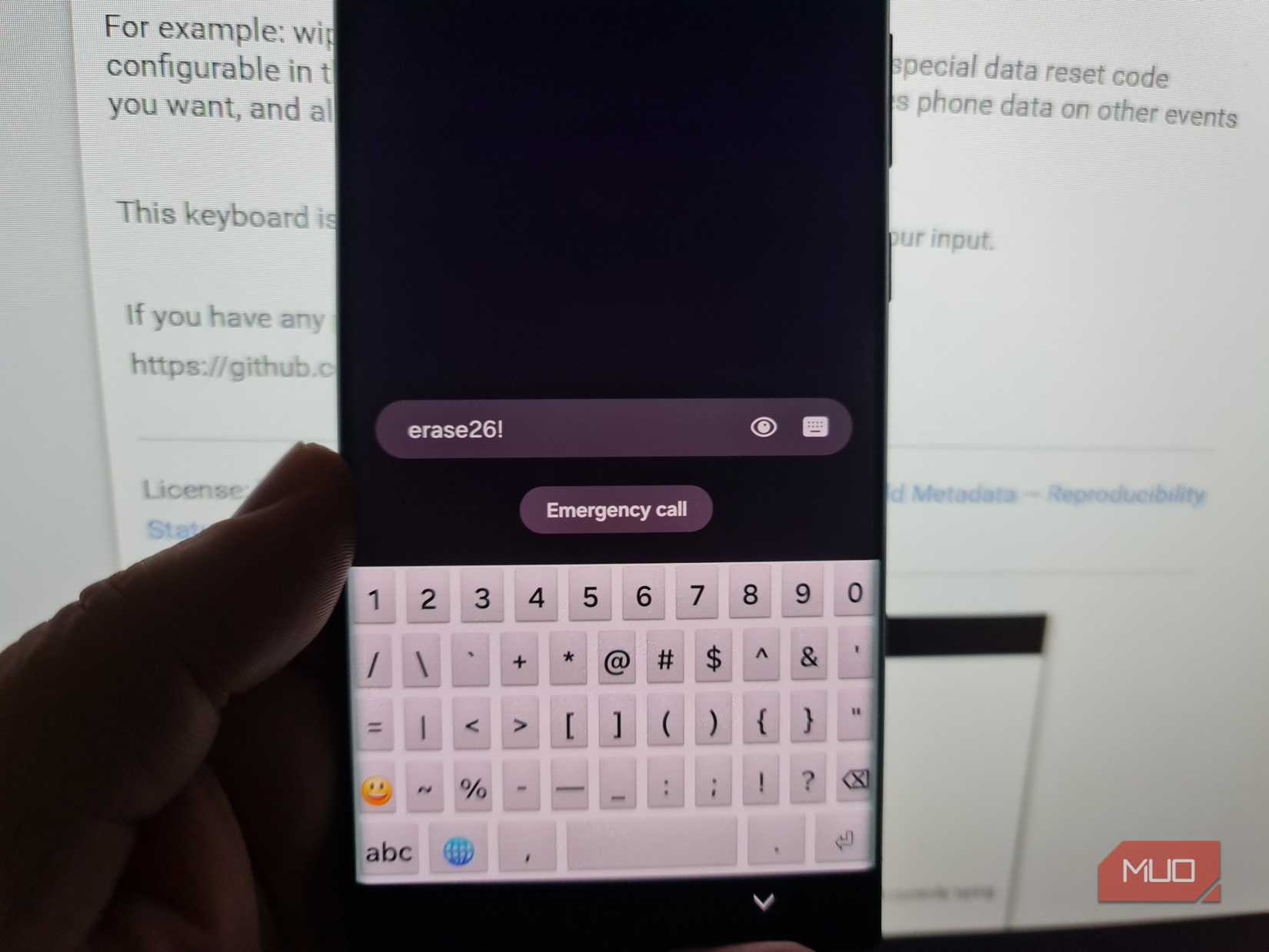Inputting duress password to initiate factory-reset wipe