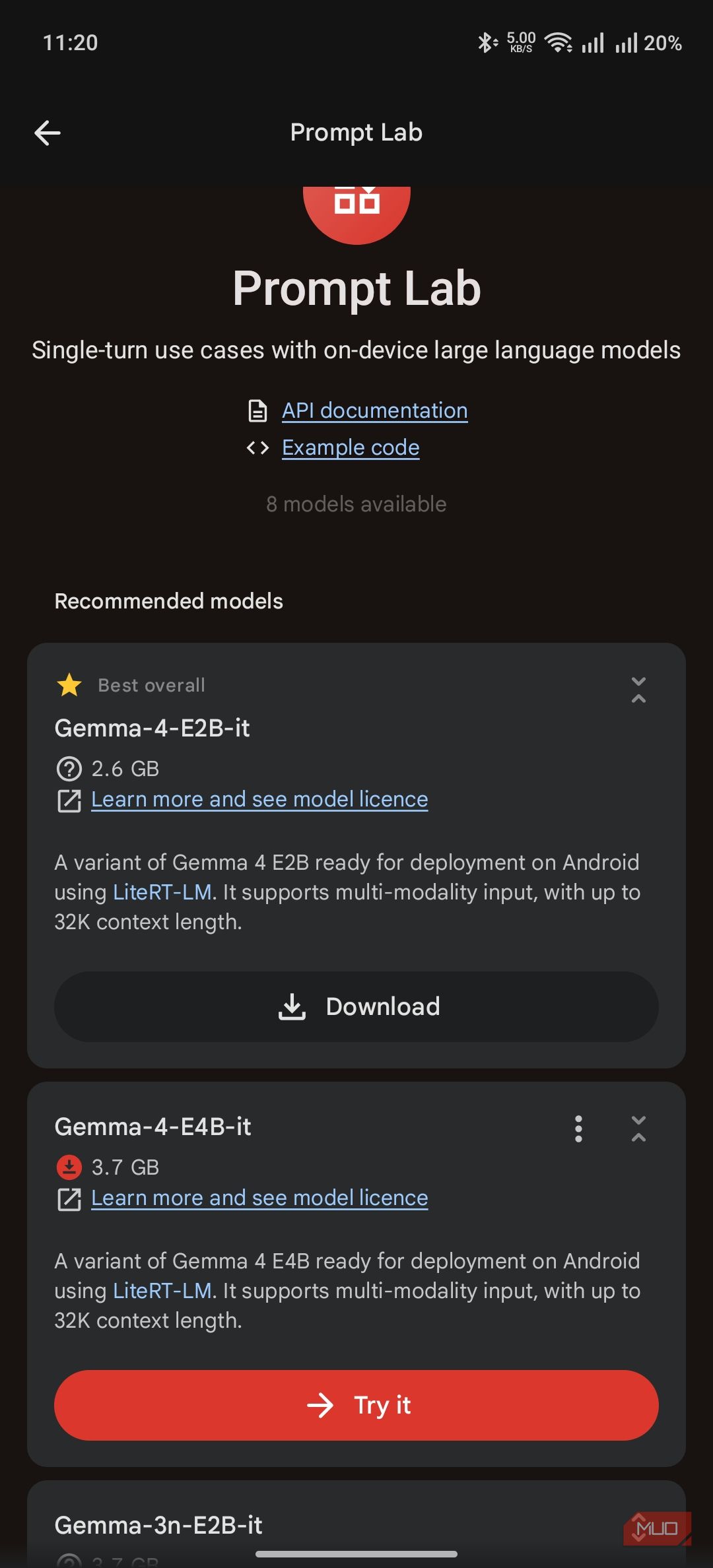 Интерфейс галереи Google Edge AI