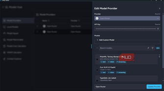 Edit Model Provider panel in Msty Studio showing the saved API key