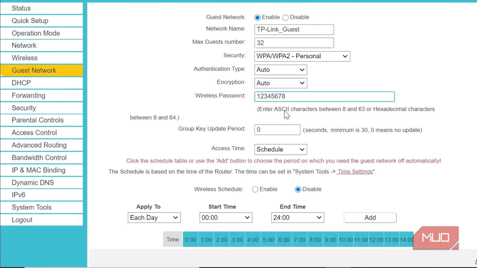 Editing guest network credentials