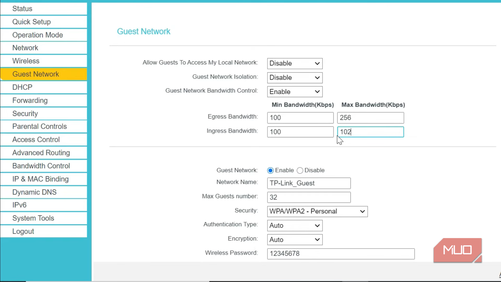 Enabling guest network bandwidth