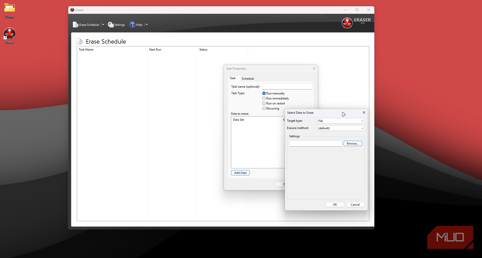 Eraser data deletion selection.