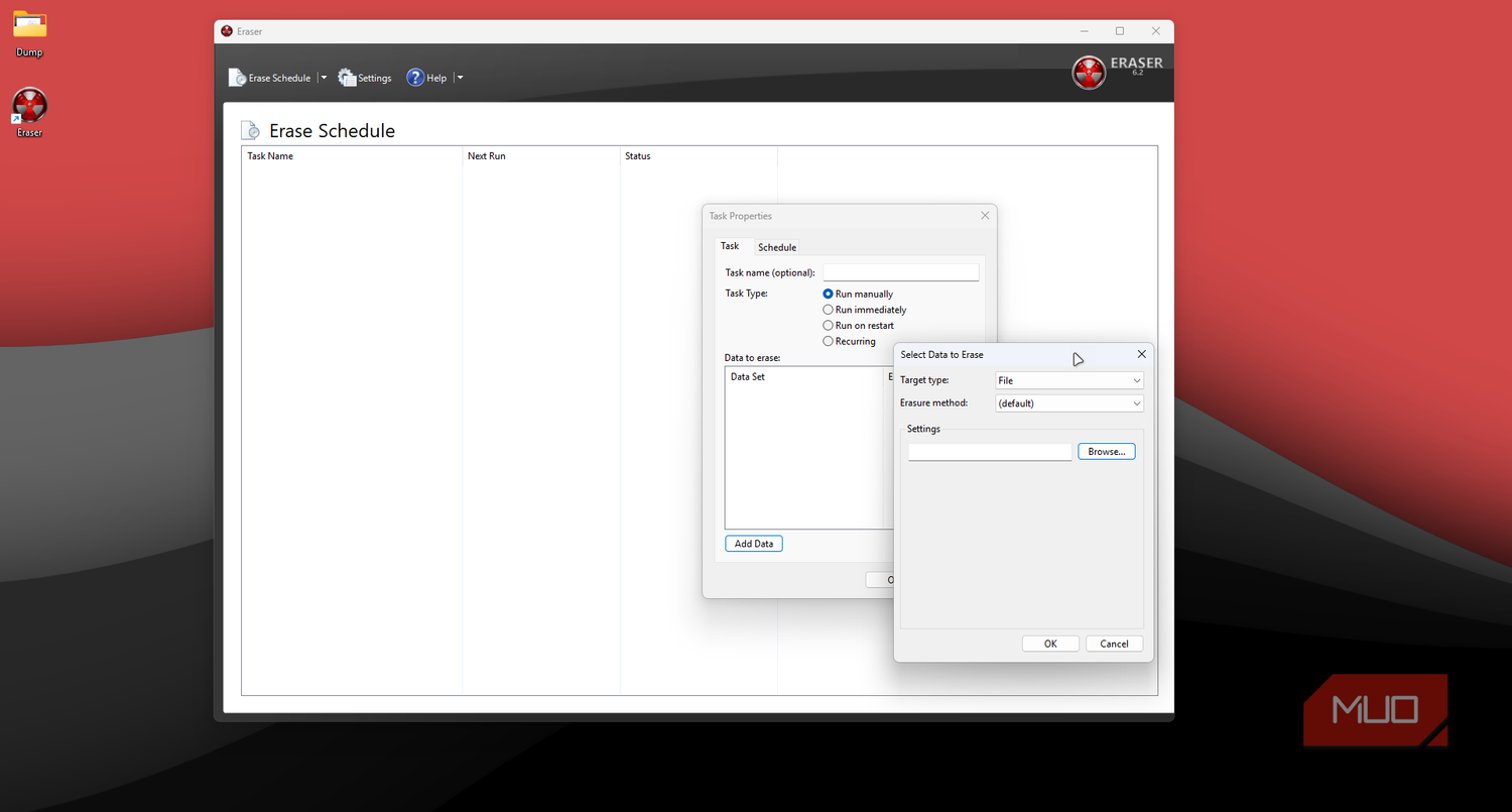 Eraser data deletion selection.
