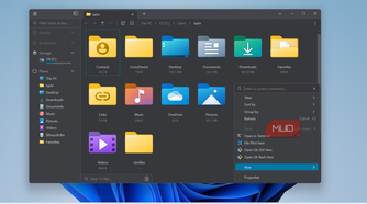 file pilot app context menu in tashr folder showing system commands and file operations