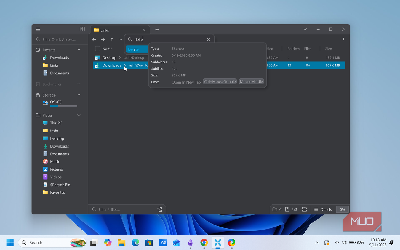 file pilot app downloads folder view with search results