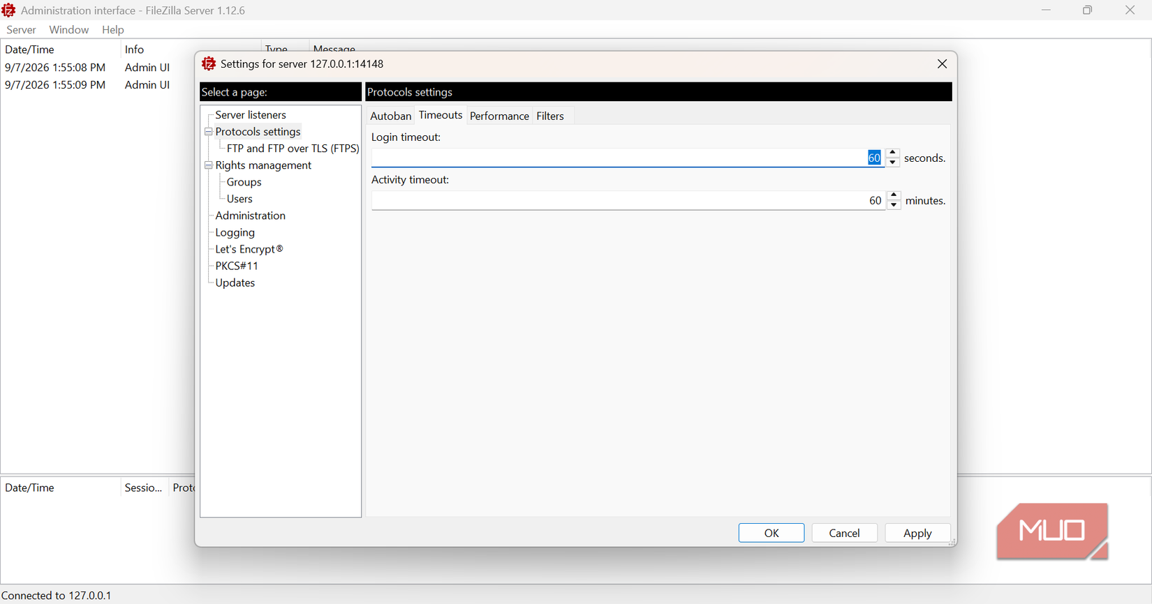 FileZilla protocol settings